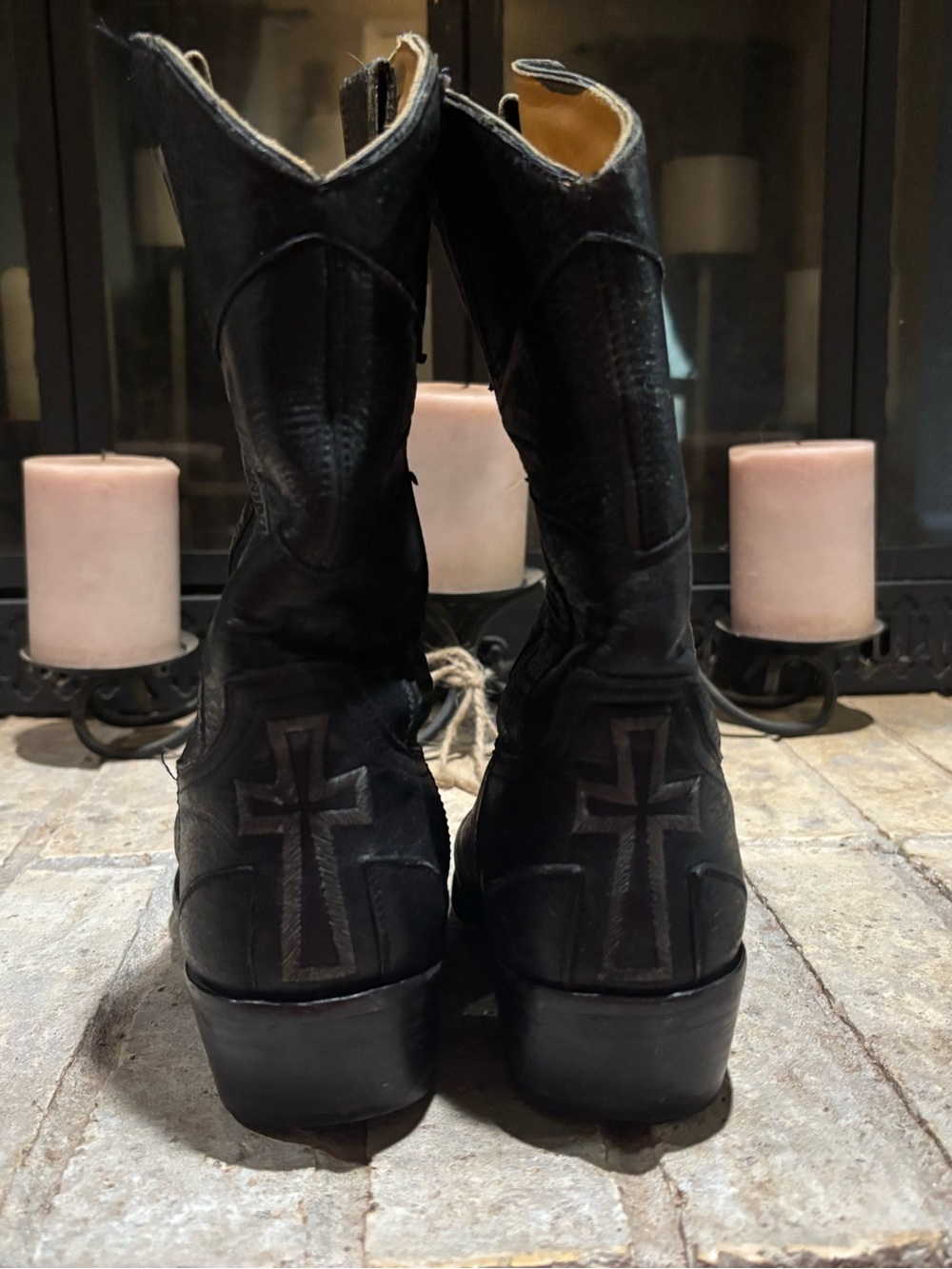 🖤Old Gringo Vintage Black Leather Cross Western Mid-calf Boots, Snip Toe, Size 7 - Picture 6 of 10